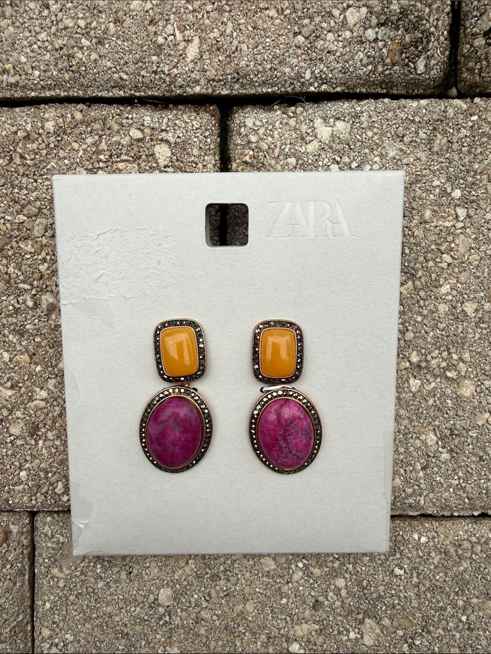ZARA Yellow and Pink Two-Tier Drop Earrings